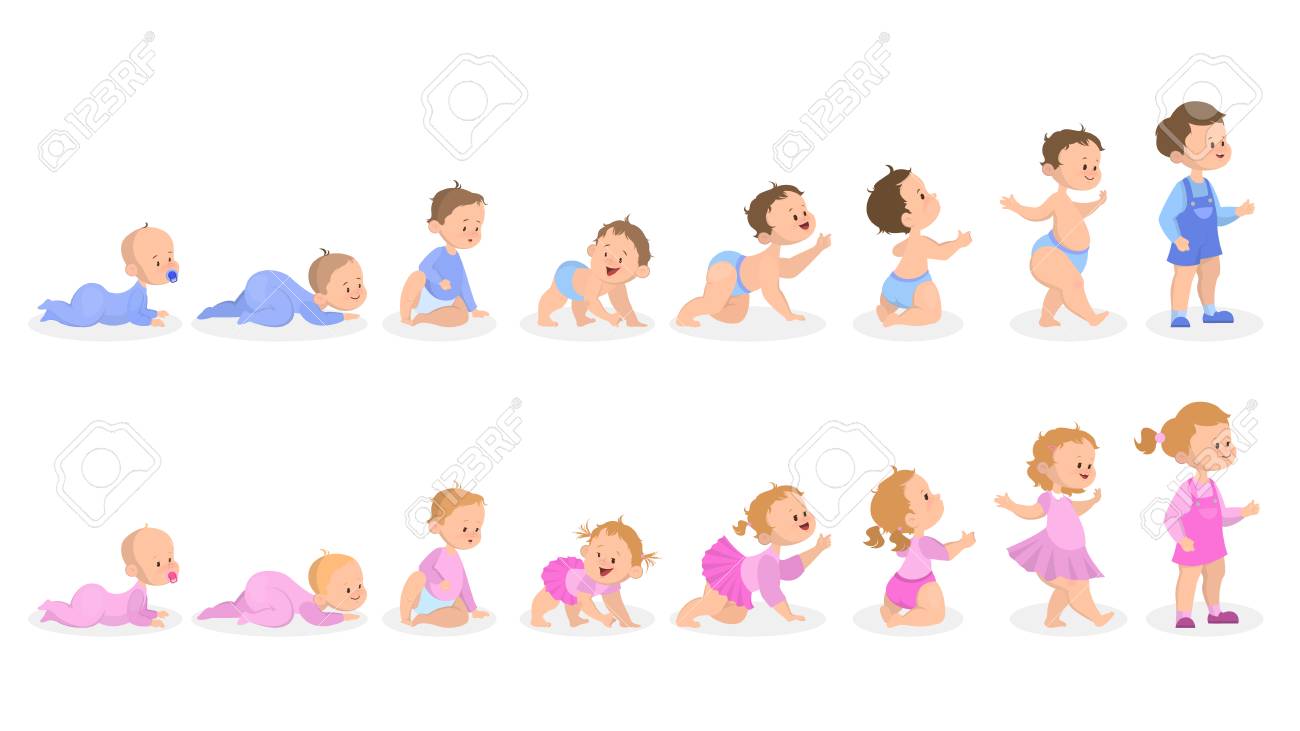 Baby growth process. From newborn to preschool child