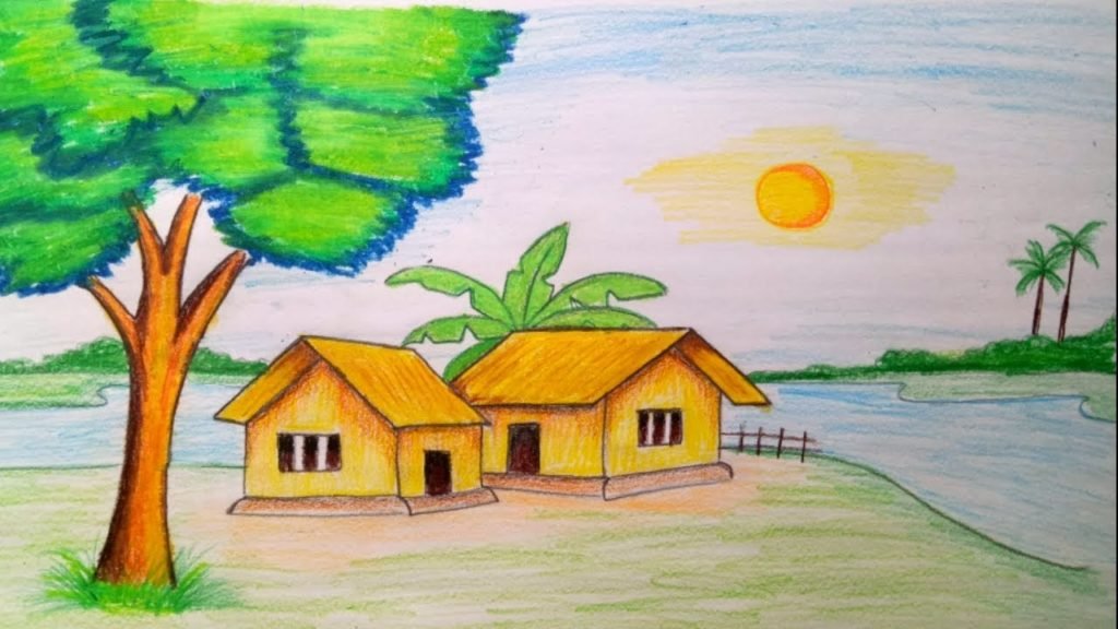 PART 2] EASY NATURE SCENERY DRAWING HOUSE FOR KIDS | HOUSE SCENERY STE... |  Art drawings for kids, Simple canvas paintings, Easy scenery drawing