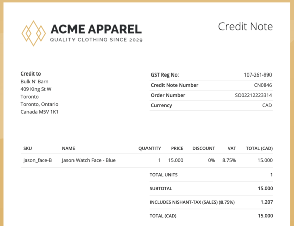 credit note sample commerce classnotesng