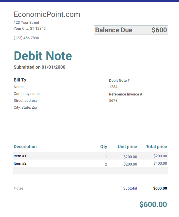 debit note sample commerce classnotesng