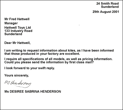 sample business letter business studies classnotesng