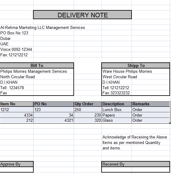 sample delivery note commerce classnotesng